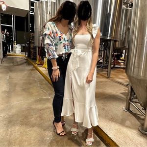 Show Me Your Mumu Garden Midi Dress Ivory Satin